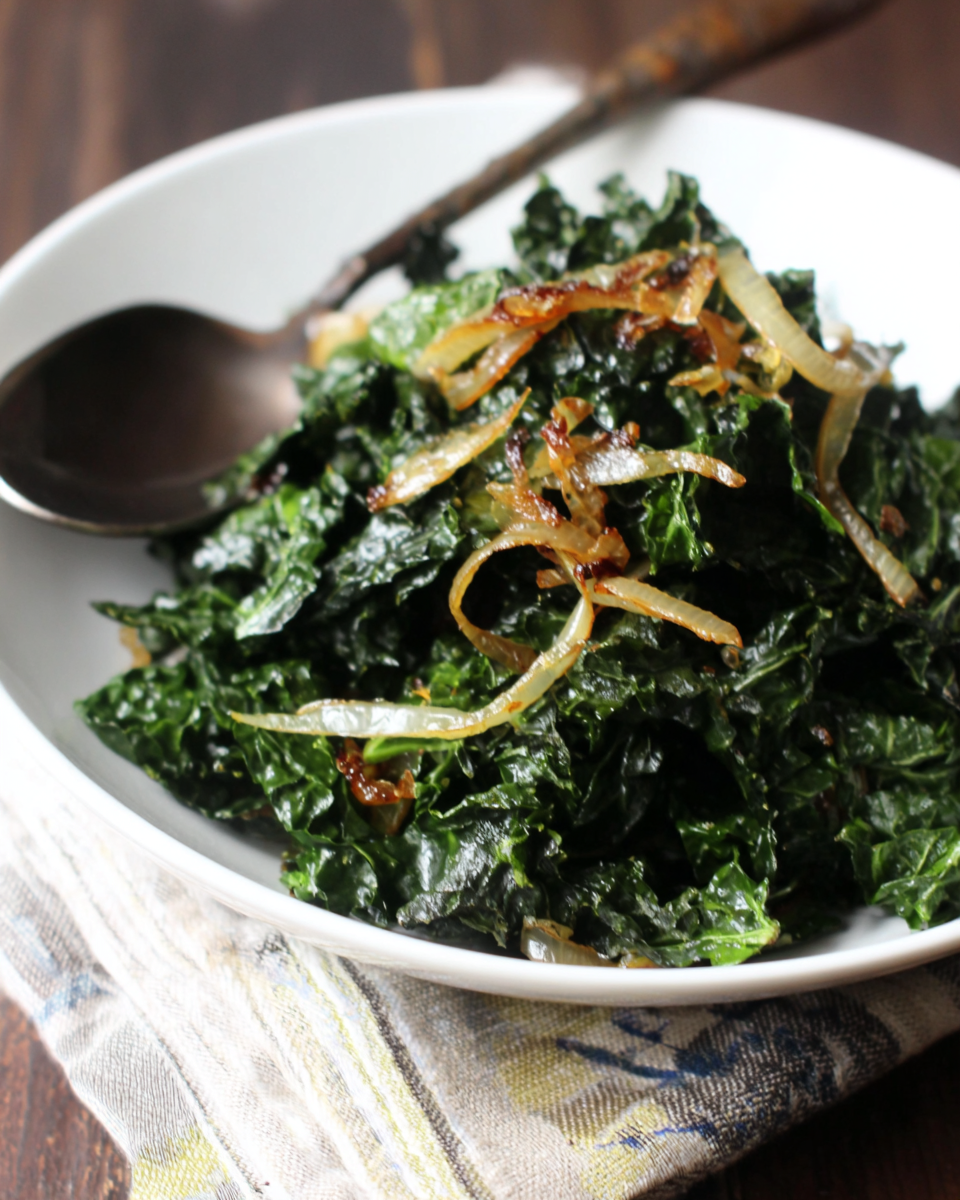 Paleo Sauteed Kale With Caramelized Onions