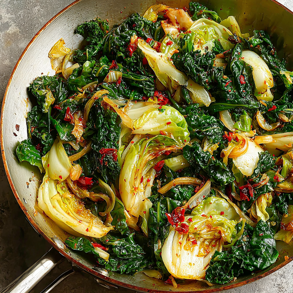 Sautéed Cabbage and Kale with Garlic Delight